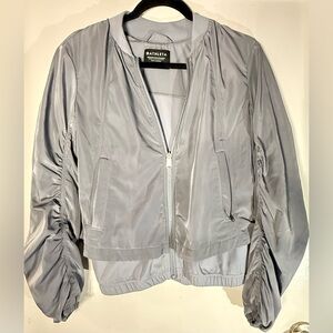 Athleta Gray Lightweight Zip Jacket Ruched Sleeves XS